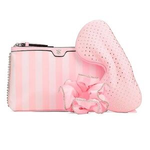 Victoria's Secret Bling Heritage Stripe Pouch + Scrunchie + Sleep Mask Tavel Set